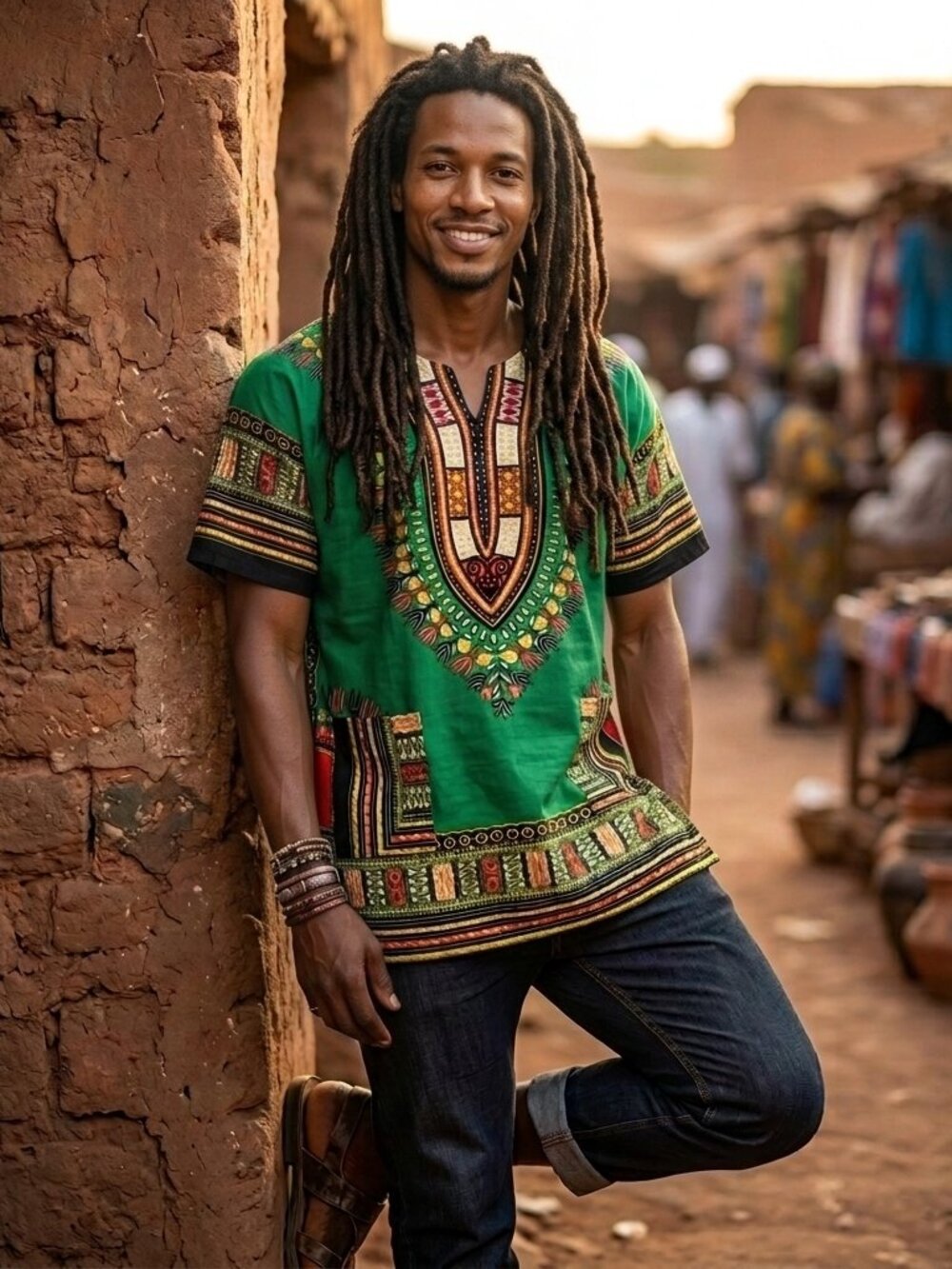 African Dashiki Shirt w/ Kufi Hat